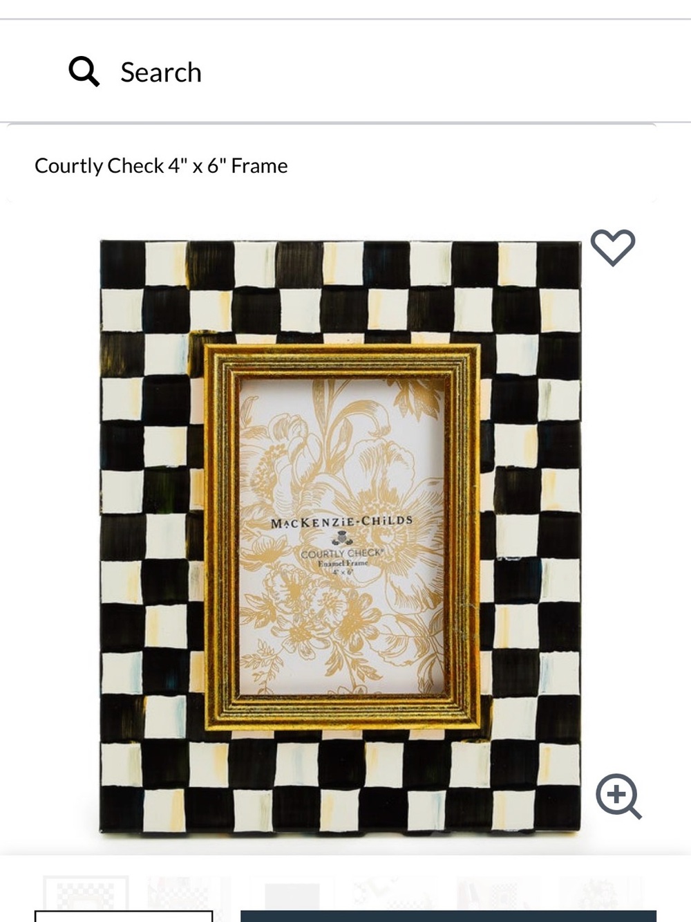 Brand new MacKenzie-Childs Black, White & Gold Checkerboard Frame